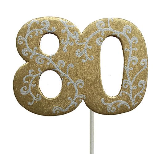 Floristik24 Anniversary number "80" on the stick wood, gold 36 pieces