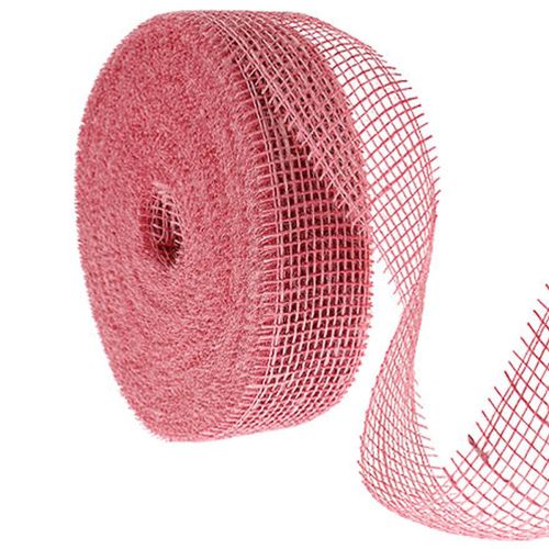 Jute ribbon, pink, 5cm wide, 40m long