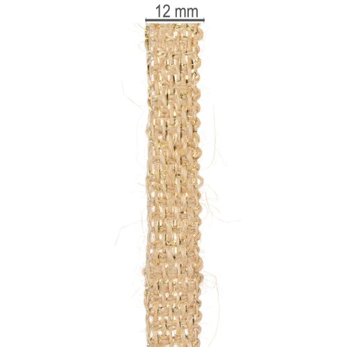 Product Jute ribbon, rustic decorative ribbon, natural jute, gold, 12mm, 10m