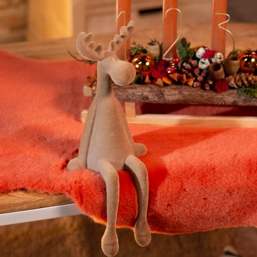 Floristik24 Elk flocked edge sitter brown 31cm 3 pieces