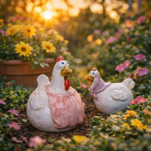 Product Ceramic chicken figurines for the living room, cute Easter table decoration for the home, 11cm, 2 pieces