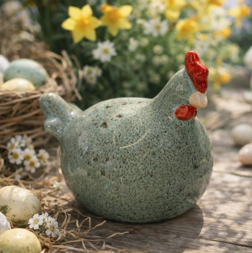 Product Ceramic chicken decorative figure for living area with rustic design and abstract shape, 13cm, 2 pieces