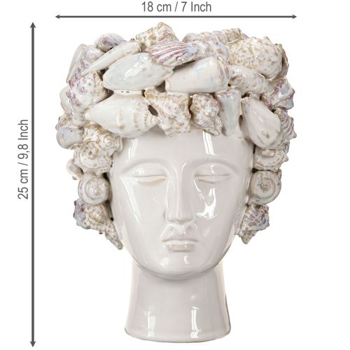 Product Ceramic Head Vase with Shells – Mediterranean Decorative Bust for Plants &amp; Flowers 25cm