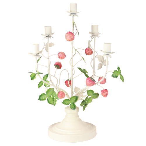 Candlestick 5-armed cream metal strawberry decoration H44cm | Floristik24.ie