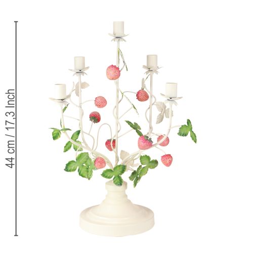 Candlestick 5-armed cream metal strawberry decoration H44cm | Floristik24.ie