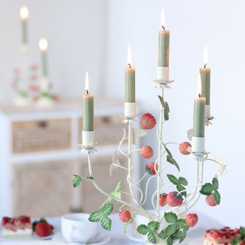 Floristik24 Candlestick 5-armed cream metal strawberry decoration H44cm