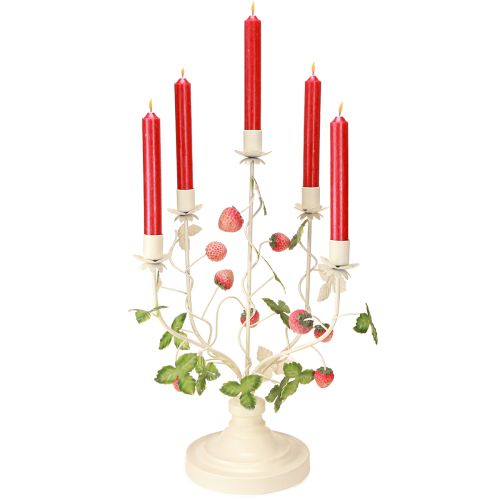 Floristik24 Candlestick 5-armed cream metal strawberry decoration H44cm