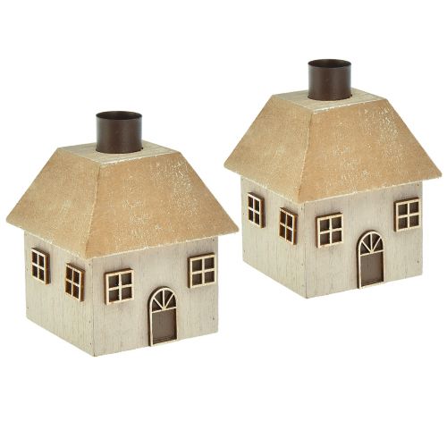 Product Christmas candle holder, wooden house, grey, 9×9×11cm, 2 pieces