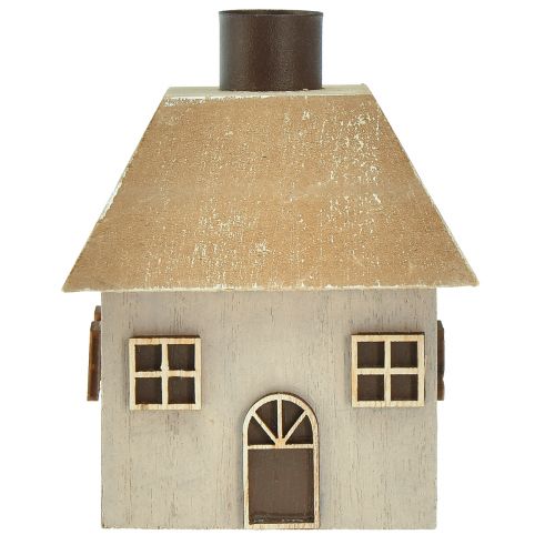 Product Christmas candle holder, wooden house, grey, 9×9×11cm, 2 pieces