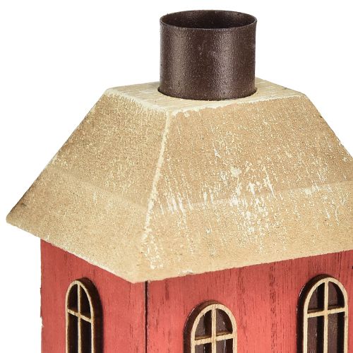 Product Candle holder house wood red stick candle holder H14.5cm 2pcs