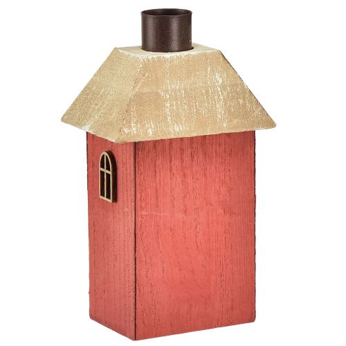 Product Candle holder house wood red stick candle holder H14.5cm 2pcs