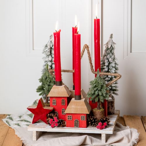 Product Candle Holder Christmas House Wood Red 9×9×11cm 2 Pcs