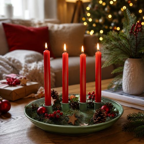 Candle plate Advent wreath green with four candle holders 24cm | Floristik24.ie