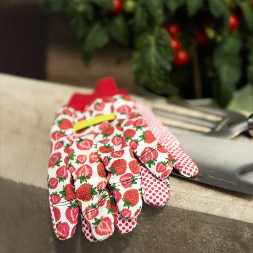 Floristik24 Kixx Gardening Gloves Strawberry Motif White Red Size 8