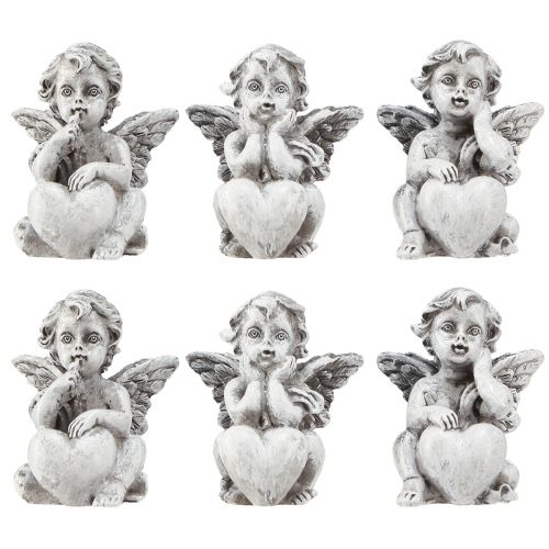 Product Small angel with heart grave decoration figure grey H5.5cm 6 pcs