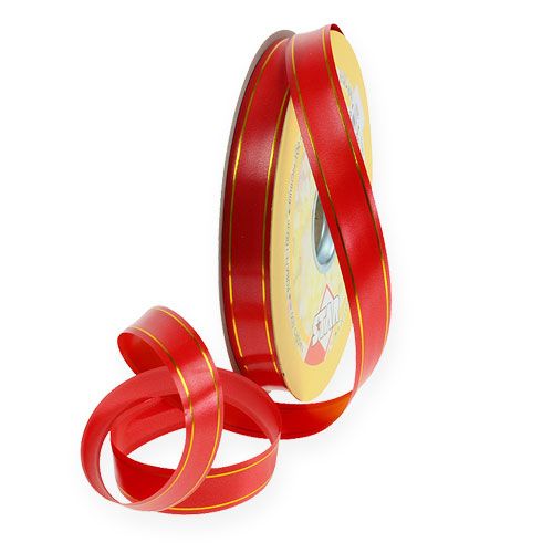 Gift ribbon 2 gold stripes on red 19mm 100m