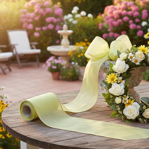 Product Moiré wreath ribbon, light green with gold edge, 175mm x 25m, high-quality decoration for floristry