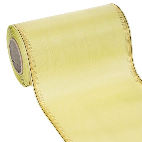 Moiré wreath ribbon, light green with gold edge, 175mm x 25m, high-quality decoration for floristry