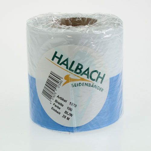 Product Moiré blue and white wreath ribbon, 100mm decorative taffeta ribbon