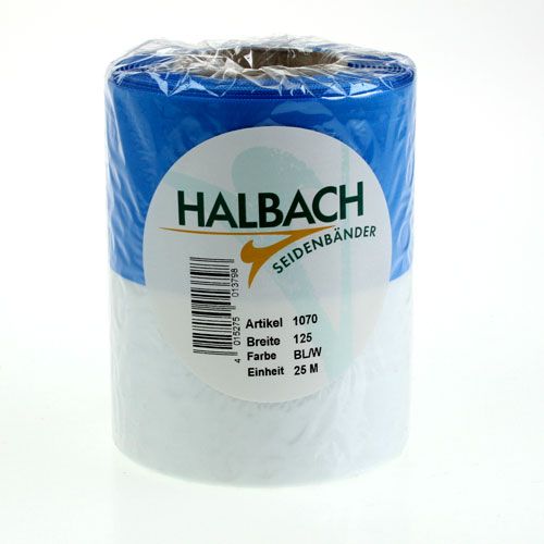 Product Moiré Blue and White Wreath Ribbon 125 mm – High-quality mourning and decorative ribbon, national ribbon with an elegant look, 25m roll