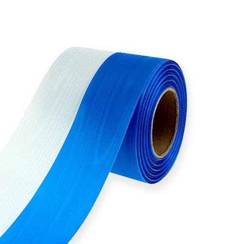 Floristik24 Wreath ribbons moiré blue-white 75 mm