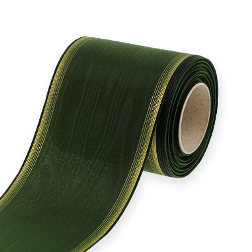 Product Wreath ribbon moiré dark green 100mm decorative ribbon taffeta ribbon