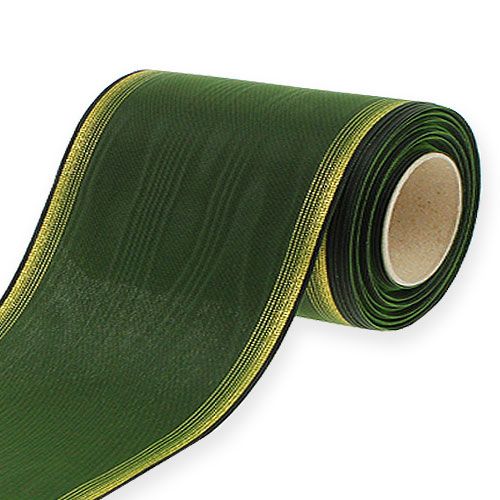 Floristik24 Moiré wreath ribbon, 150mm, dark green with gold pearl edge, taffeta weave, 25m roll for decoration and design
