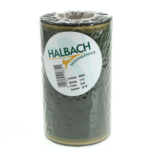 Product Elegant moiré wreath ribbon, 175mm, dark green with pearl edge and taffeta weave for festive occasions