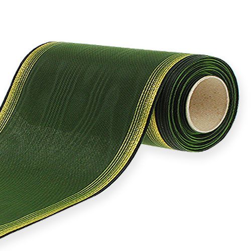 Product Moiré wreath ribbon 200mm dark green with pearl edge and taffeta weave - decorative ribbon for celebrations and funeral floristry, 25m