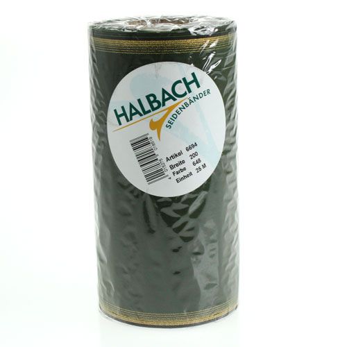 Product Moiré wreath ribbon 200mm dark green with pearl edge and taffeta weave - decorative ribbon for celebrations and funeral floristry, 25m