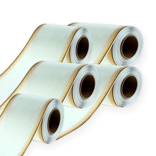 Floristik24 White moiré wreath ribbon with gold pearl edge, funeral floristry ribbon, waterproof and environmentally friendly