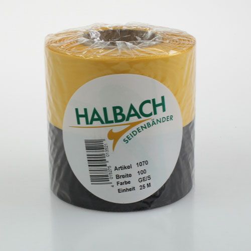 Floristik24 Wreath Ribbons Moiré Yellow-Black 100 mm