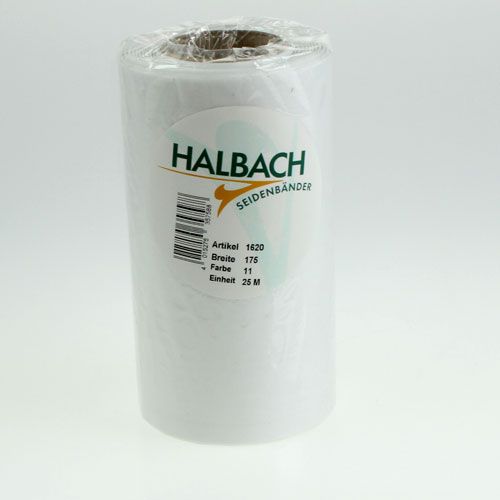 Product White wreath ribbon for funeral floristry, 175mm wide, 25m long, high-quality acetate ribbon