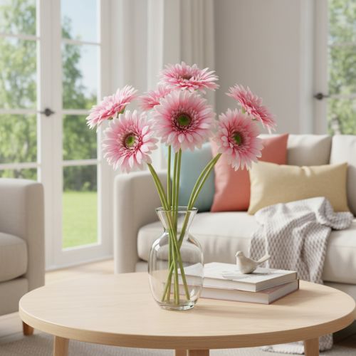 Artificial Gerbera Garden Flowers, Pink, 47cm, 6 Pieces | Floristik24.ie