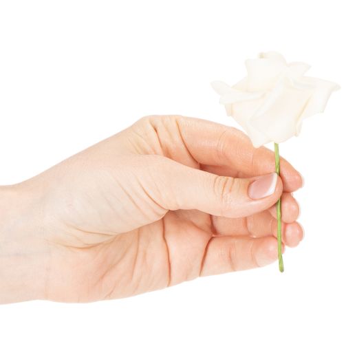 Artificial rose, cream-colored, 10 cm bloom on stem, 100 pieces | Floristik24.ie