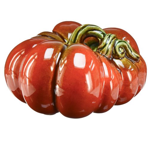 Floristik24 Shiny ceramic pumpkin in bright red-orange with green stem – 21.5 cm – Ideal autumn decoration