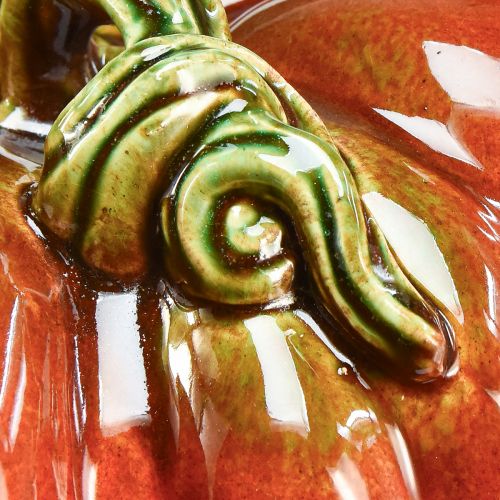 Floristik24 Shiny ceramic pumpkin in bright red-orange with green stem – 21.5 cm – Ideal autumn decoration