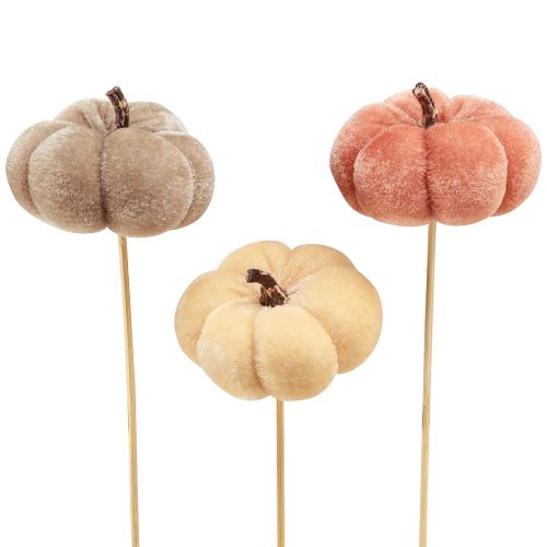Floristik24 Decorative pumpkin made of fabric on a stick yellow brown orange Ø7cm 9 pcs