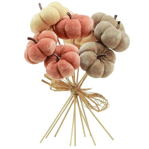Product Decorative pumpkin made of fabric on a stick yellow brown orange Ø7cm 9 pcs