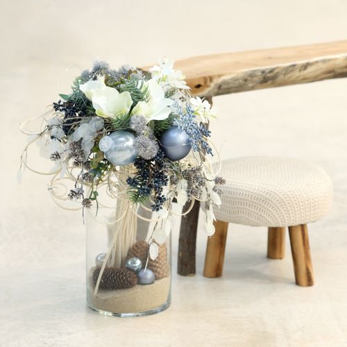 Product Set of blue/silver glass spheres – matte &amp; glossy, glass decorations for winter floral arrangements, 7.5cm, 12 pieces
