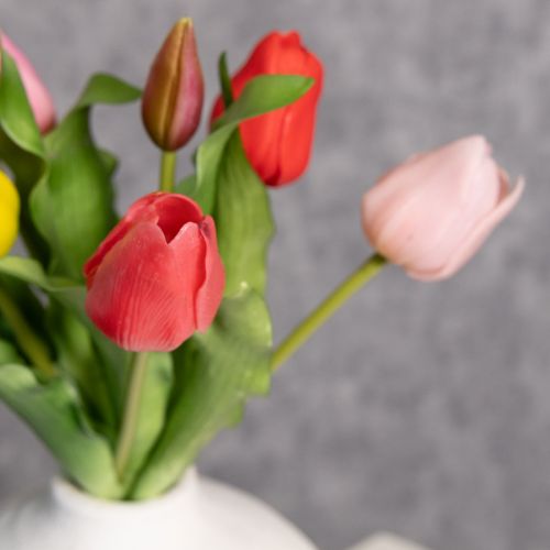 Product Artificial tulip bouquet, colorful, realistic decoration, high quality for home, 43cm, 7 pieces