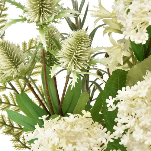 Product Artificial flower bouquet: snowball bush, wild teasel, fern, 65cm - decoration, natural look, easy care