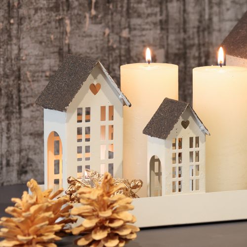Light House Set Metal Three Houses on Tray 35cm 1 Set | Floristik24.ie