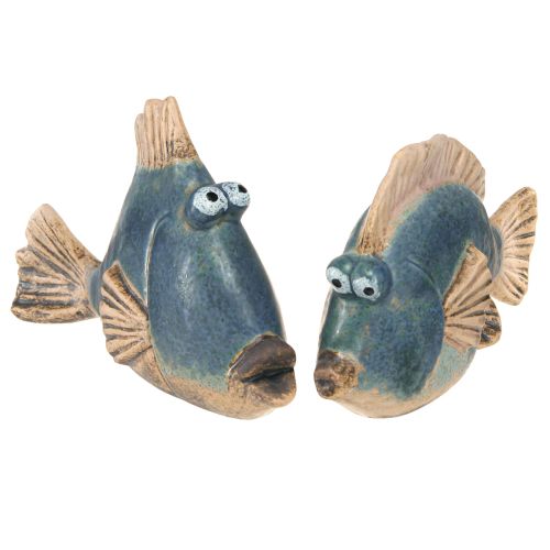 Floristik24 Maritime Decoration Fish Blue Ceramic Decoration Assorted 19/17cm 2 Pcs