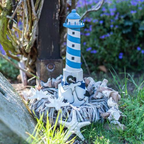 Maritime deco lighthouse light blue 34cm | Floristik24.ie