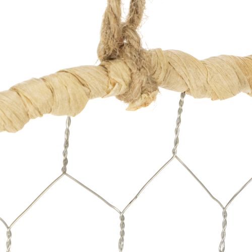 Product Boho metal decorative ring, silver, Ø28cm with natural raffia, set of 4 - hanging decoration, wall decoration