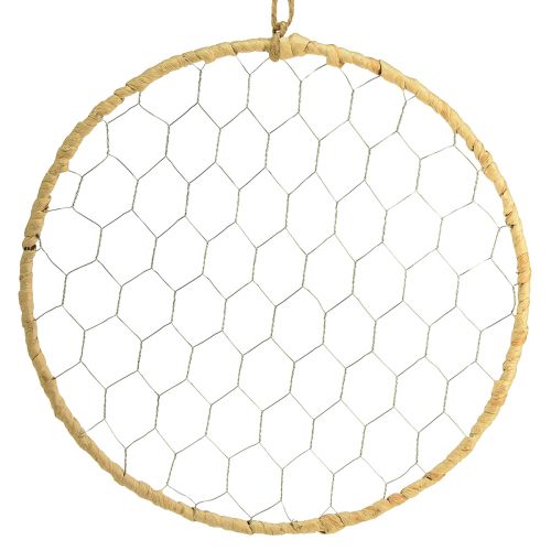 Product Boho metal decorative ring, silver, Ø28cm with natural raffia, set of 4 - hanging decoration, wall decoration