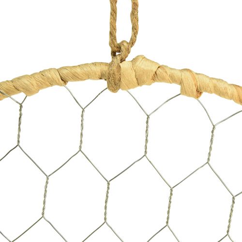 Product Boho metal decorative ring, silver, Ø28cm with natural raffia, set of 4 - hanging decoration, wall decoration