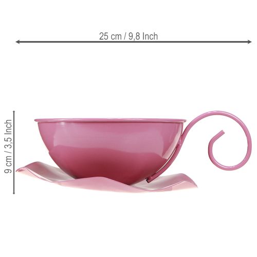 Product Metal mug Ø16cm H9cm Decorative mug with saucer Pink 2pcs