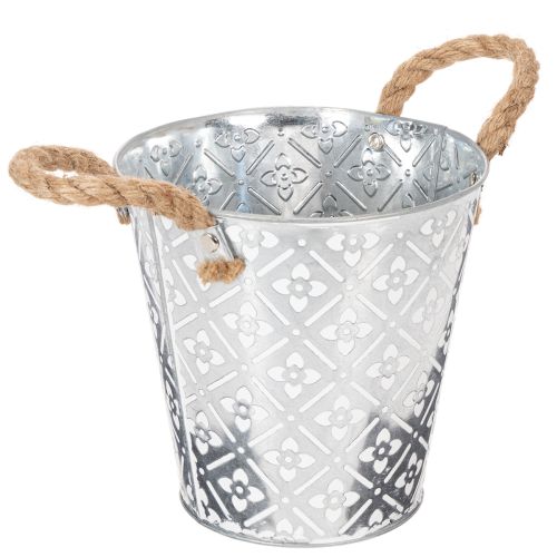Metal planting pot, flower pot with handles, planter with floral pattern Ø18cm | Floristik24.ie